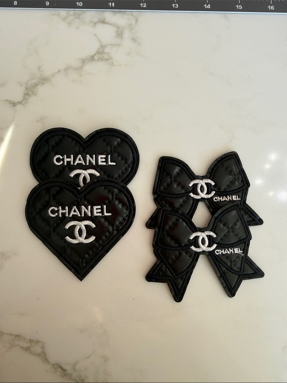 Hand Crafted Black Quilted Heart & Bow Iron on patches